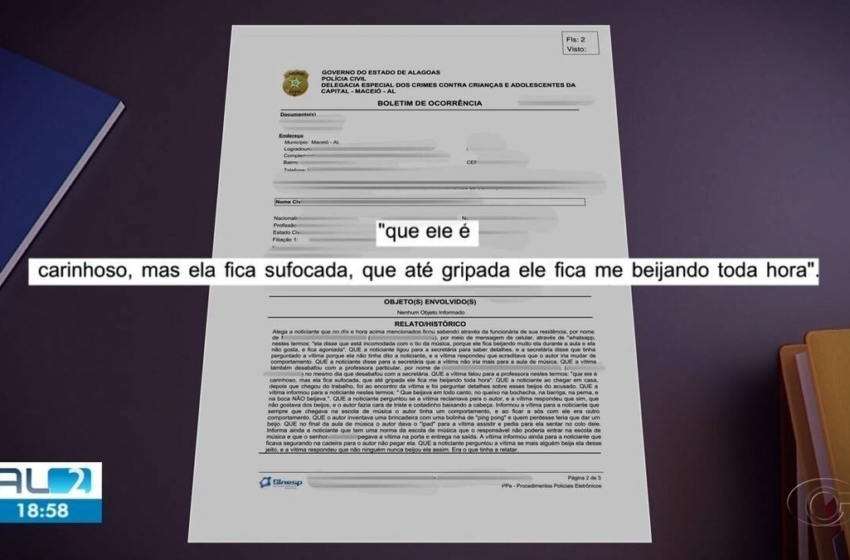  Criança relata atitude de professor de música preso em Maceió: 'Fica me beijando toda hora'