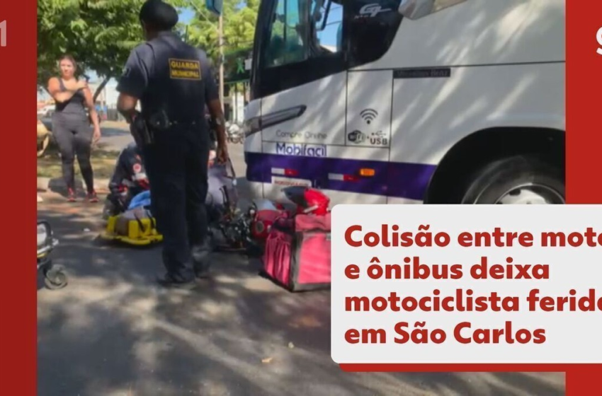  Acidente entre moto e ônibus deixa mulher ferida em avenida de São Carlos; VÍDEO