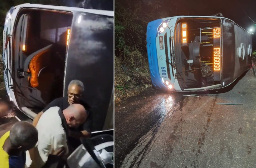  Motorista joga ônibus contra barranco ao descer ladeira sem freio em Petrópolis, no RJ